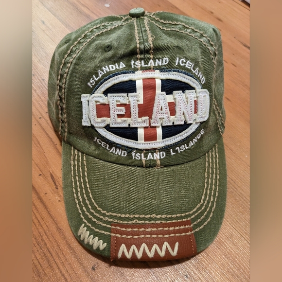 Iceland Baseball Hat with Flag on Back. Velcro. Leather on Bill. Rare Cap. - Picture 4 of 11